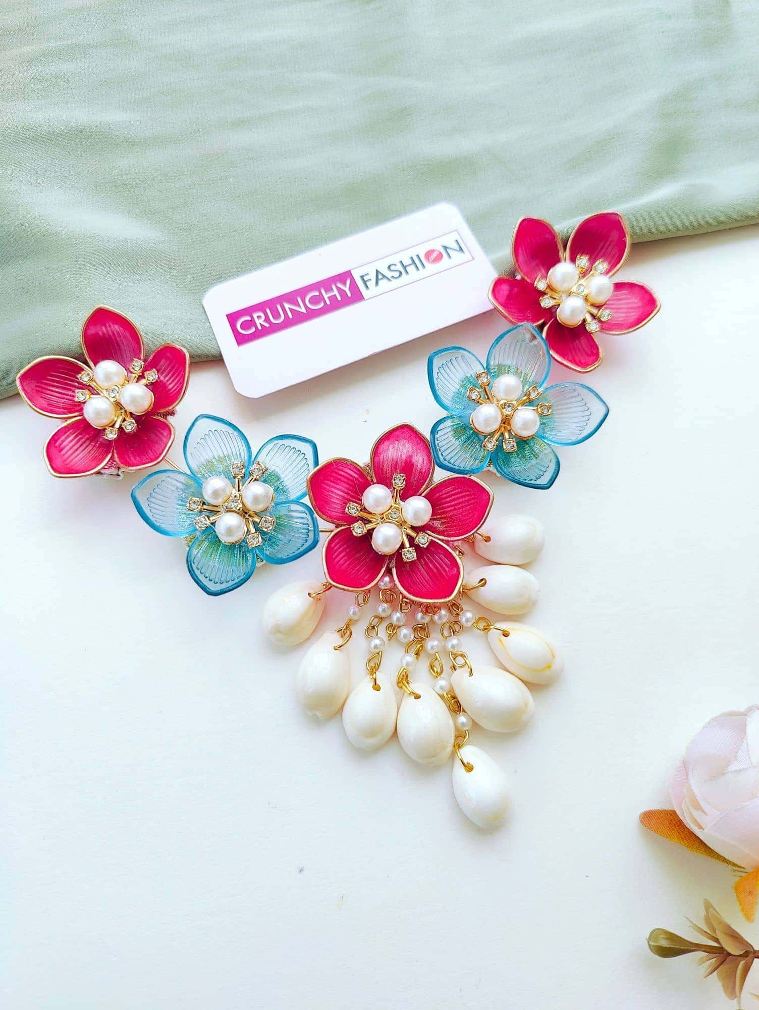 Mohini's Handmade Purple Pearl Bloom - Long Dangling Beaded Earrings