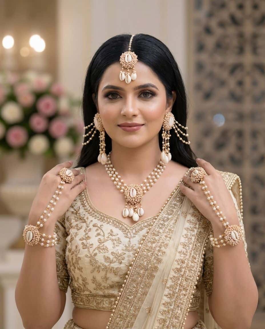White Cowrie Shell Jewellery Set – Haldi & Mehndi
