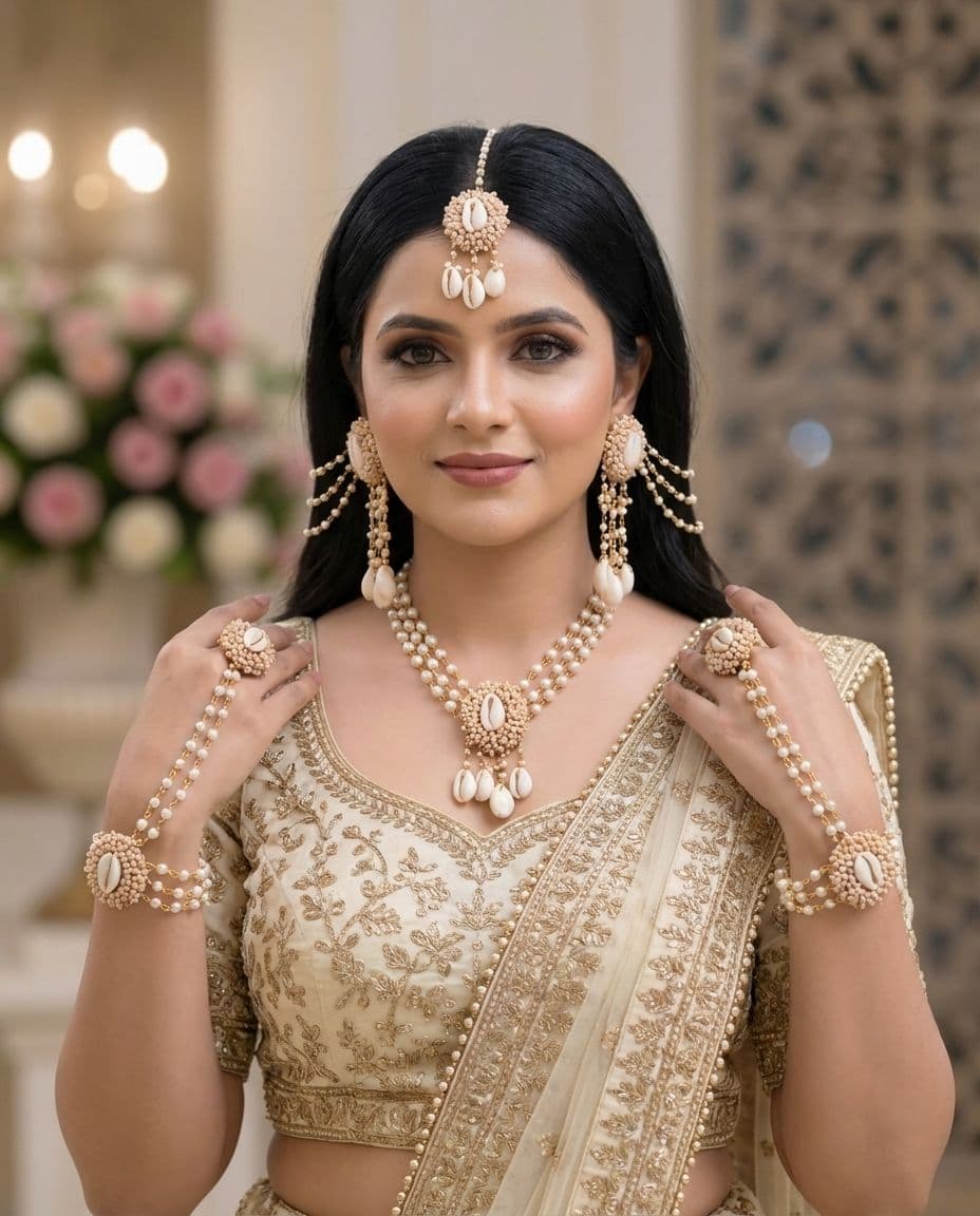 White Cowrie Shell Jewellery Set – Haldi & Mehndi